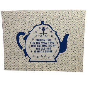 Finished Ready to Frame Cross Stitch Handmade Making Tea Getting Rid of Old Bag